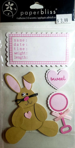Paper bliss -  Dimensional Sticker - bunny birthday baby girl