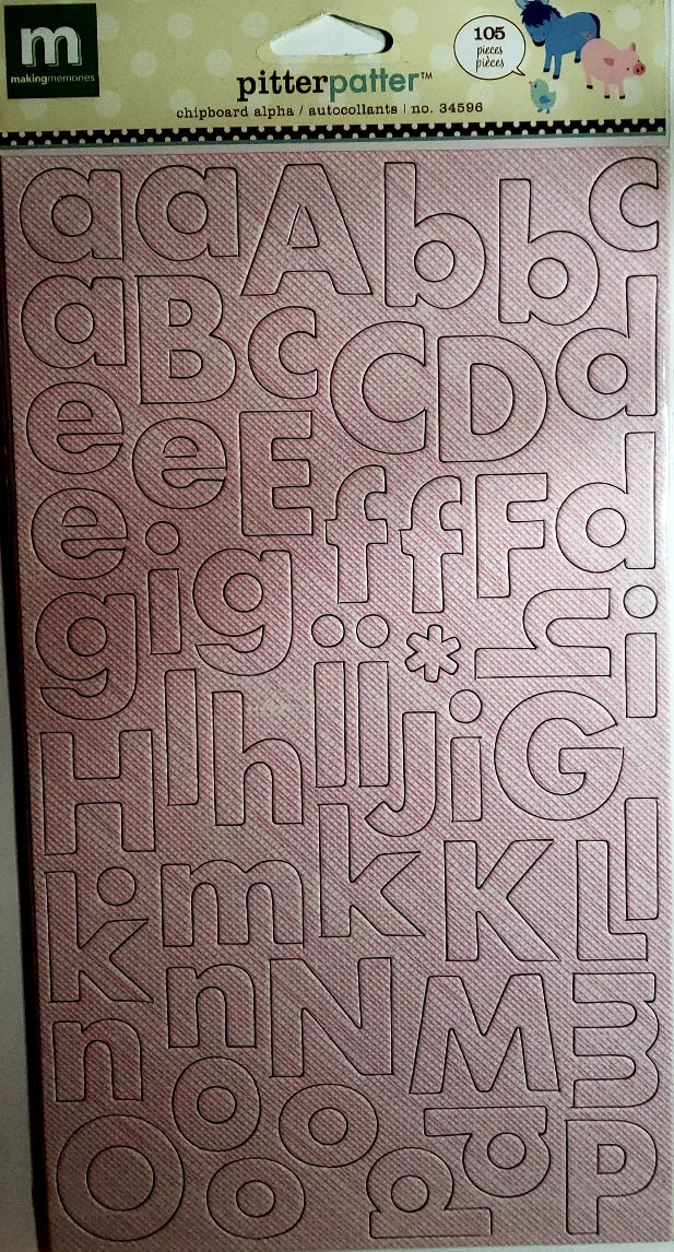 Making Memories -  dimensional sticker - pitter patter chipboard alphabet pink / white