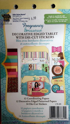 Little yellow bicycle - decorative edge paper tablet with diecut stickers - pregnancy