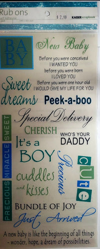Kaiser crafts rub ons sheet -  baby boy