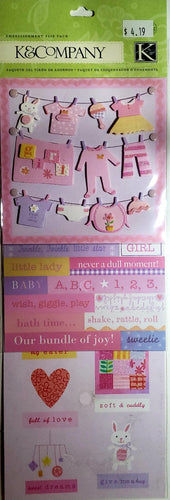 K and company - dimensional and flat stickers flip pack - baby girl
