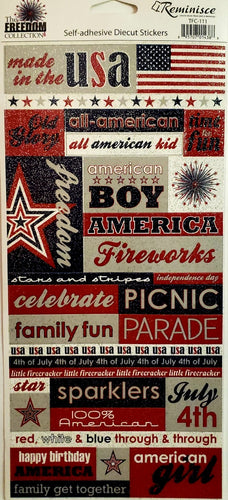 Reminisce - flat cardstock stickers sheet - the freedom collection glitter