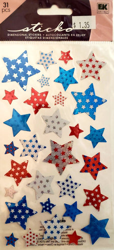 Sticko  - flat sticker sheets - stars red white and blue sparkle
