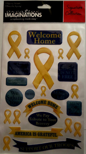 Creative Imaginations - epoxy dimensional stickers - welcome home yellow ribbons