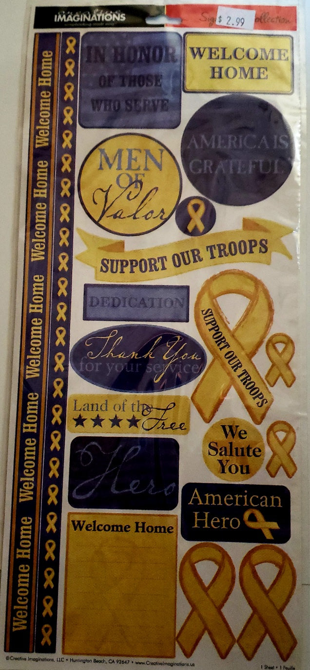 Creative Imaginations -  flat stickers - welcome home yellow ribbon
