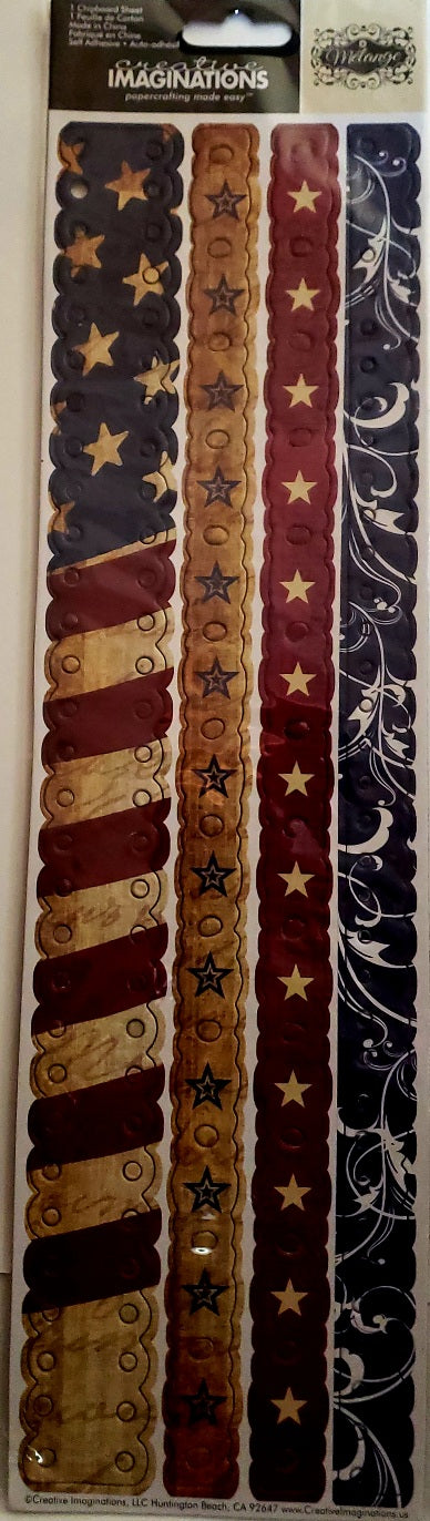 Creative Imaginations - chipboard dimensional stickers - melange patriotic borders