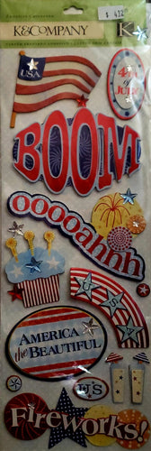 K and company -  x large chipboard dimensional sticker sheet - 4th of July
