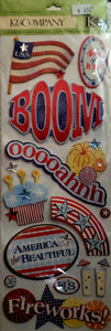 K and company -  x large chipboard dimensional sticker sheet - 4th of July