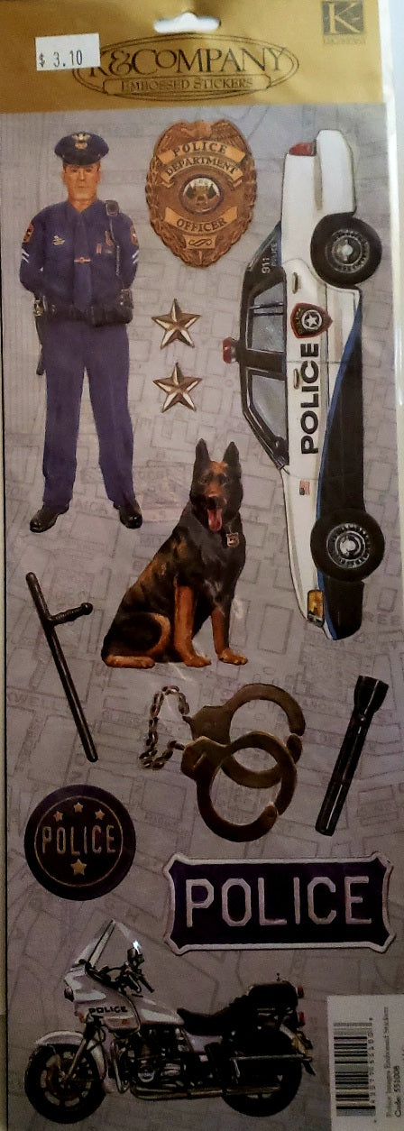 K and company -  x large embossed sticker sheet - Police officer