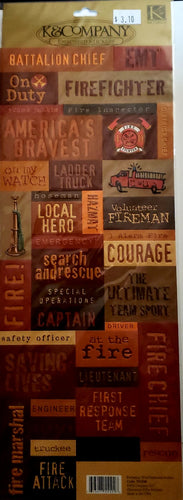 K and company -  x large embossed sticker sheet - Firefighter words