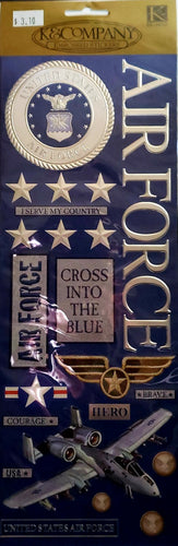 K and company -  x large embossed sticker sheet - Air Force foil