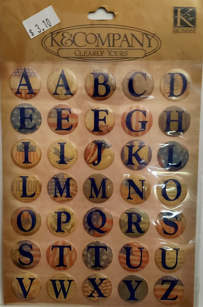 K and company - dimensional epoxy stickers - Patriotic alphabet