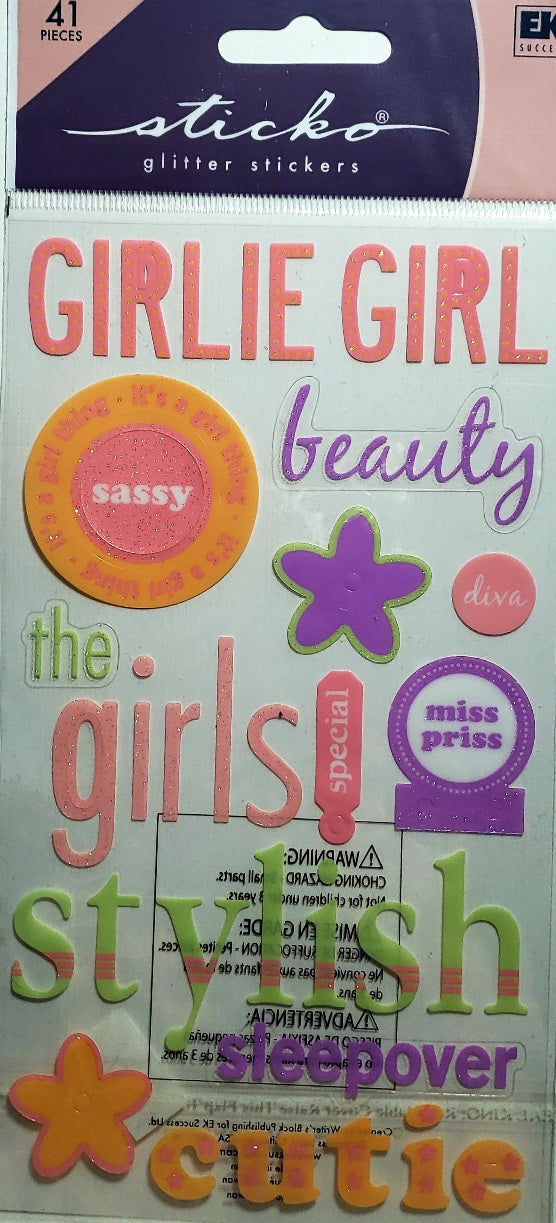 Sticko  - flat glitter sticker sheets -  girl words