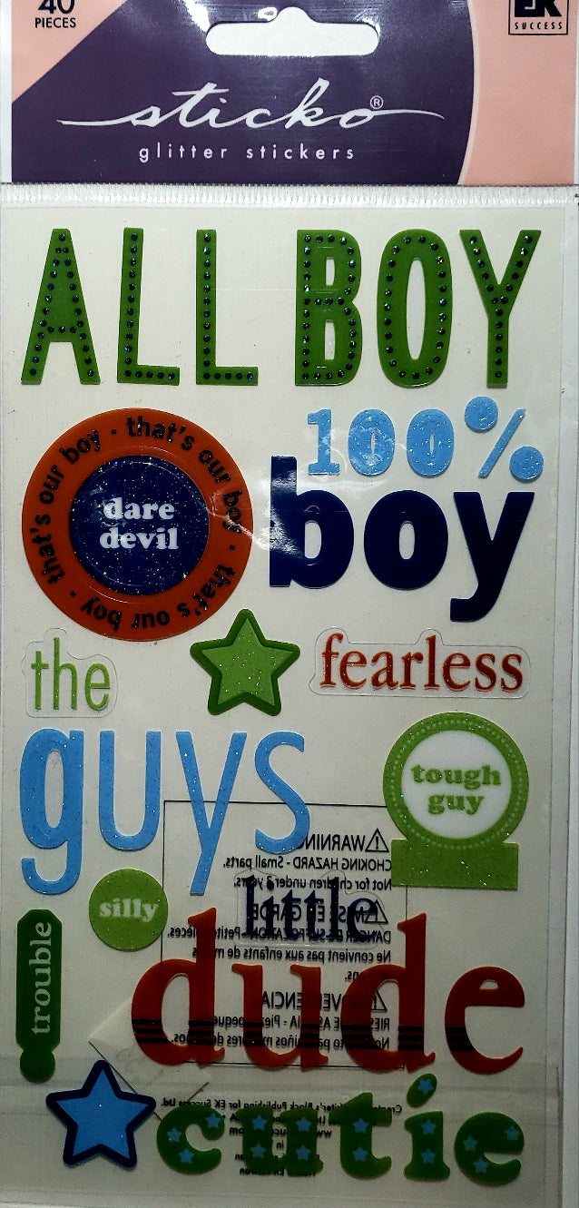 Sticko  - flat sticker sheets -  all boy glitter