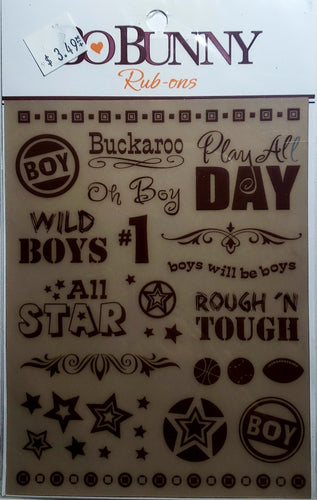 Bobunny press - rub on sheet - rub-ons play all day words brown
