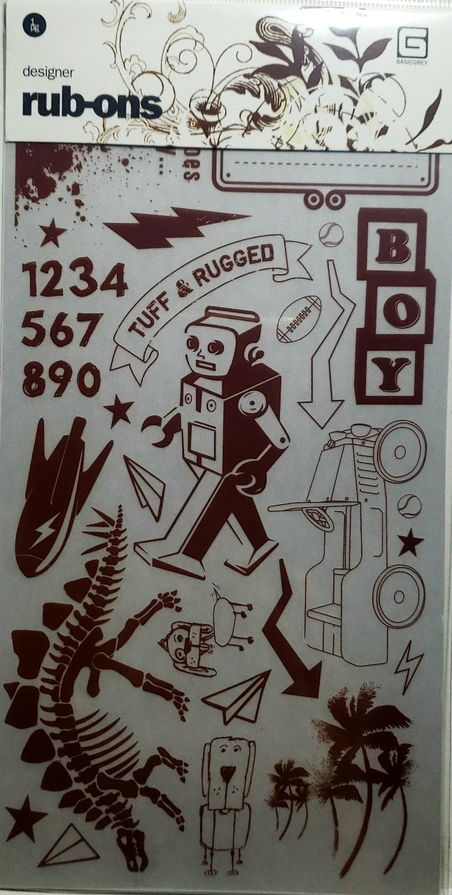 Basic Grey - rub on sheet - rub-ons boys toys brown