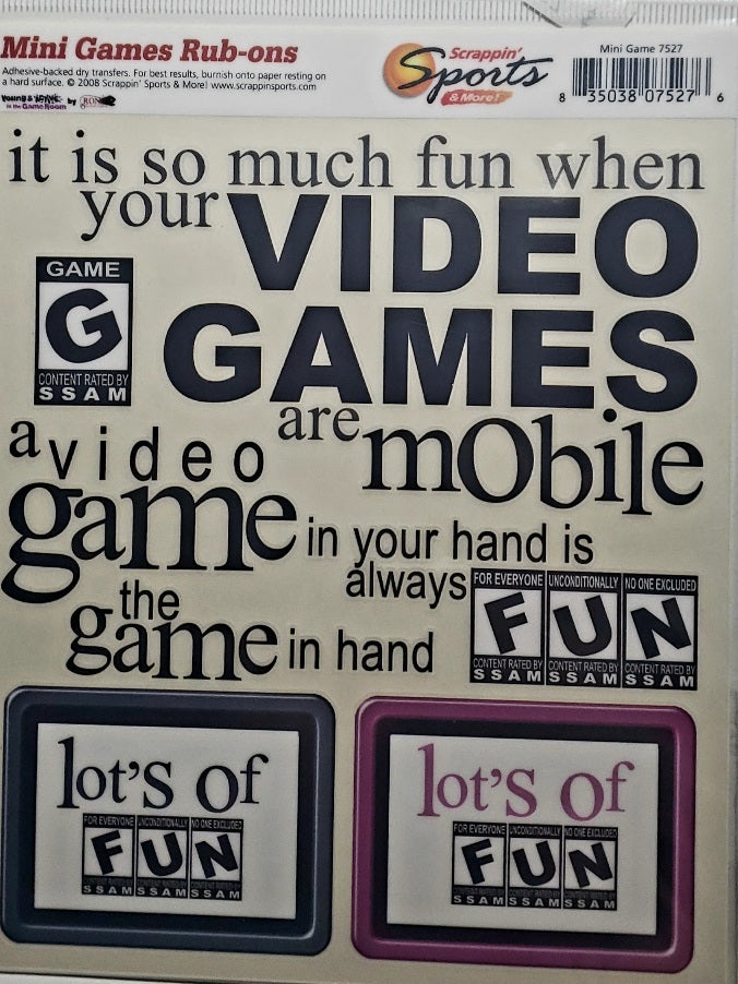 Scrappin' sports and more - rub on sheet  - young and active mini video game