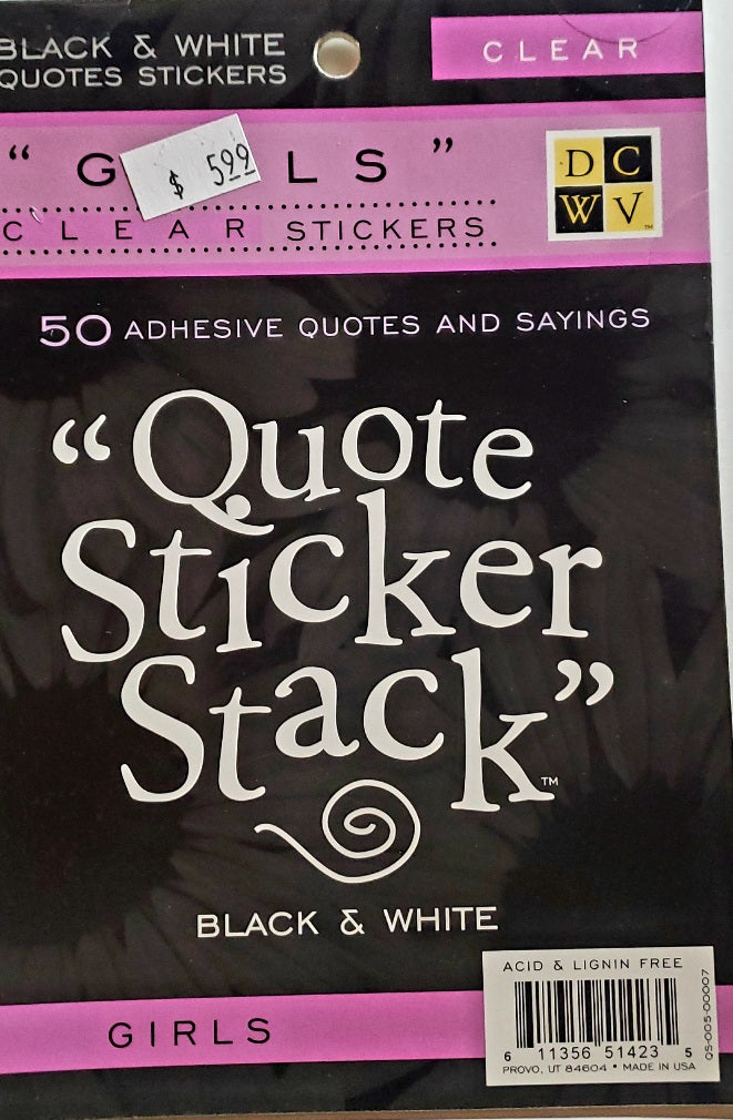 Die cuts with a view DCWV - clear stickers quote stack book - girls black and white
