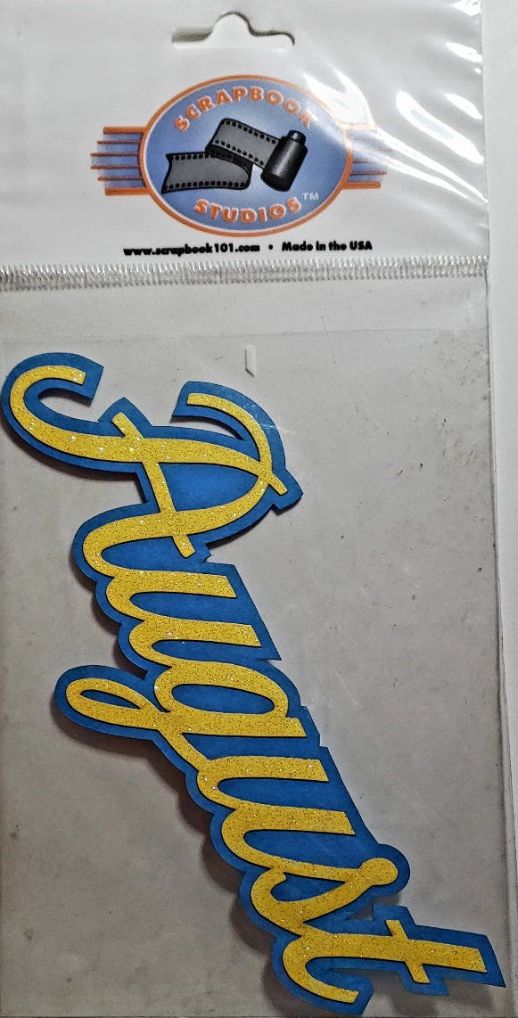Scrapbook 101 - laser cut design title - Month August glitter