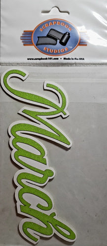 Scrapbook 101 - laser cut design title - Month March glitter
