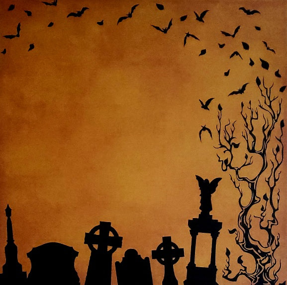 Haunted Graveyard orange - single sided paper 12 x 12