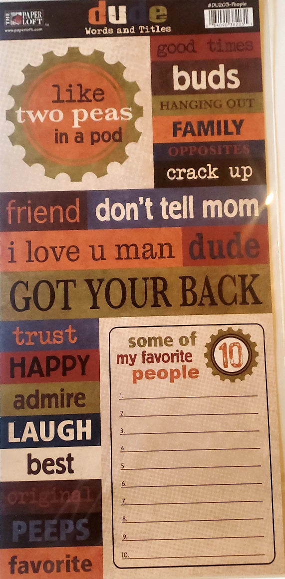 The Paper Loft  - cut out sheet - dude words and  titles people