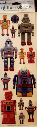 Paper house - glitter rub ons sheet - robots