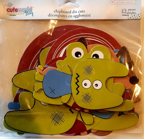 Autumn leaves -  dimensional chipboard die cuts stickers -  cute world boy
