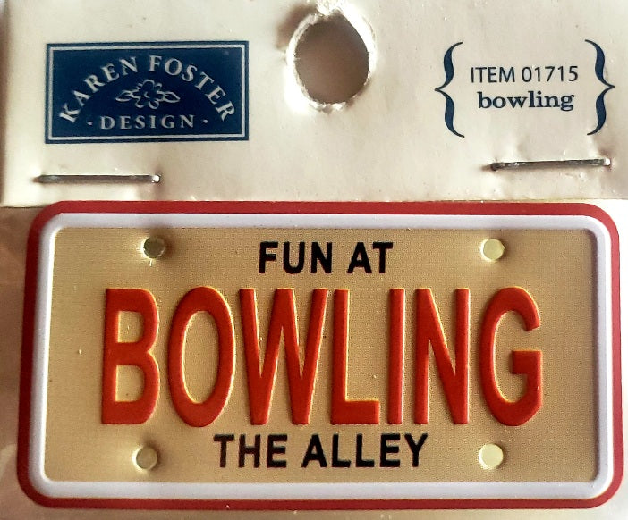 Karen Foster sticker dimensional - mini license plate bowling