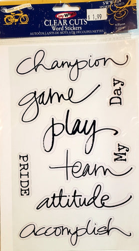 Little yellow bicycle - clear cuts sticker sheet - say what? sports words