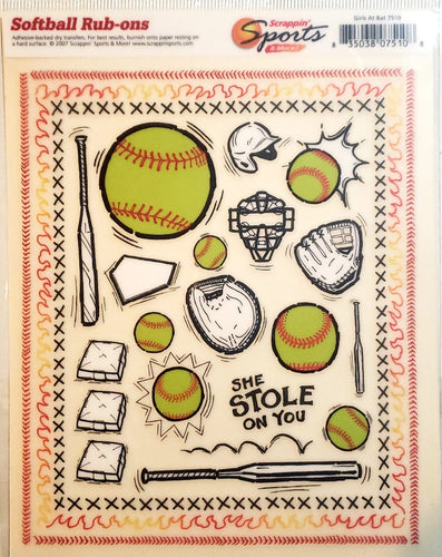 Scrappin' sports and more - rub on sheet  - girls at bat softball