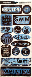 Creative Imaginations -  flat stickers - swim team words