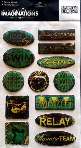 Creative Imaginations -  dimensional epoxy stickers - swim team