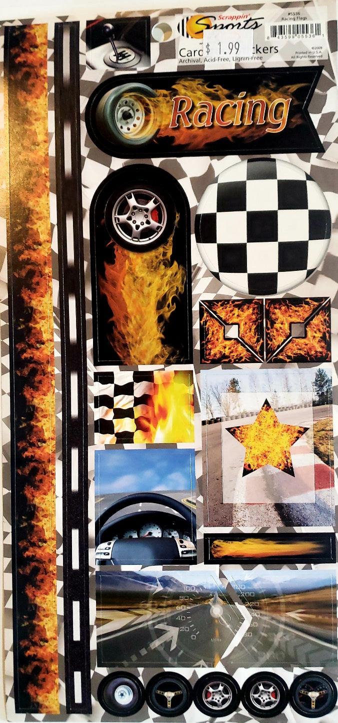 Scrappin' sports - cardstock stickers - sports on fire - racing