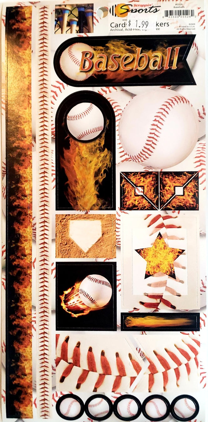 Scrappin' sports - cardstock stickers - sports on fire - baseball
