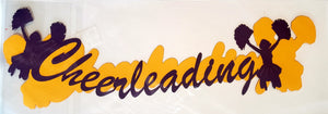 Eez cuts  - laser cut title - cheerleading with shadow purple on gold yellow