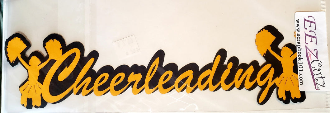 Eez cuts  - laser cut title - cheerleading with shadow yellow on black
