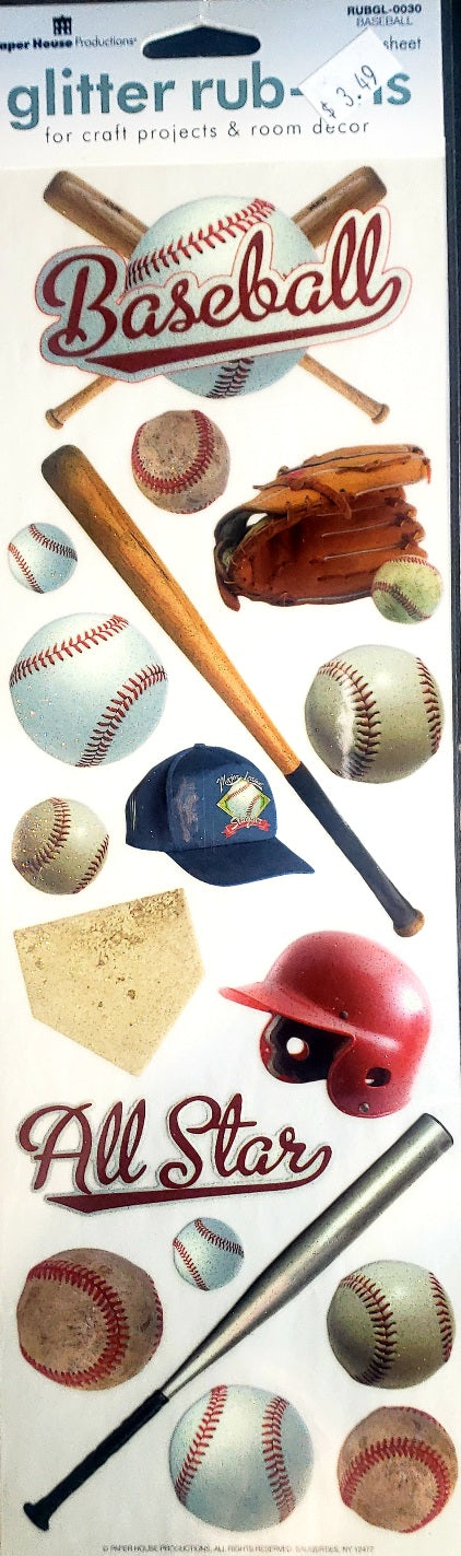 Paper house - glitter rub ons sheet - baseball