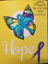 Load image into Gallery viewer, Dies ... to die for metal cutting die - Survivor Butterfly with Awareness ribbon and body