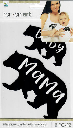 Momenta Large mom and baby Iron-on Art for fabric - Black Mama Bear / Baby Bear