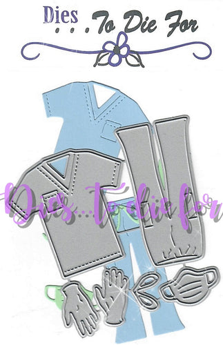Dies ... to die for metal cutting die - Nurse Scrubs outfit with Medical Gloves and Face mask