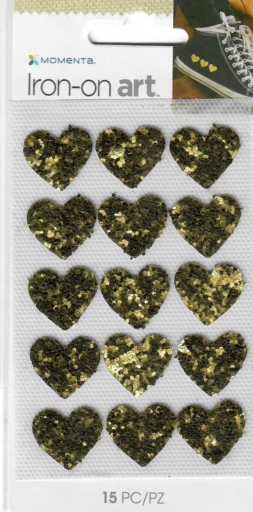 Momenta small 4color Iron-on Art for fabric - Chunky Gold glitter hearts