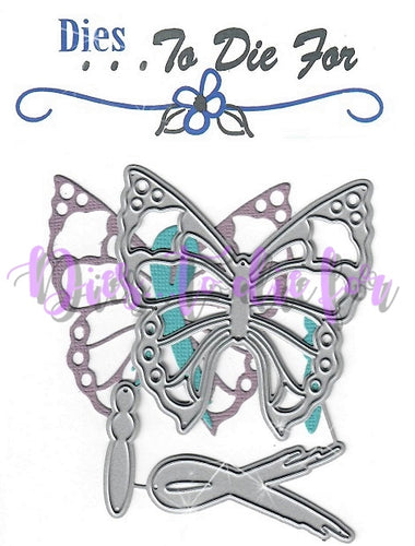 Dies ... to die for metal cutting die - Survivor Butterfly with Awareness ribbon and body