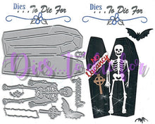 Load image into Gallery viewer, Dies ... to die for metal cutting die - Skeleton with Coffin - Spider bat No vacancy sign