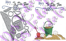 Load image into Gallery viewer, Dies ... to die for metal cutting die -Beachcomber - pail, shovel, sea shells and sand