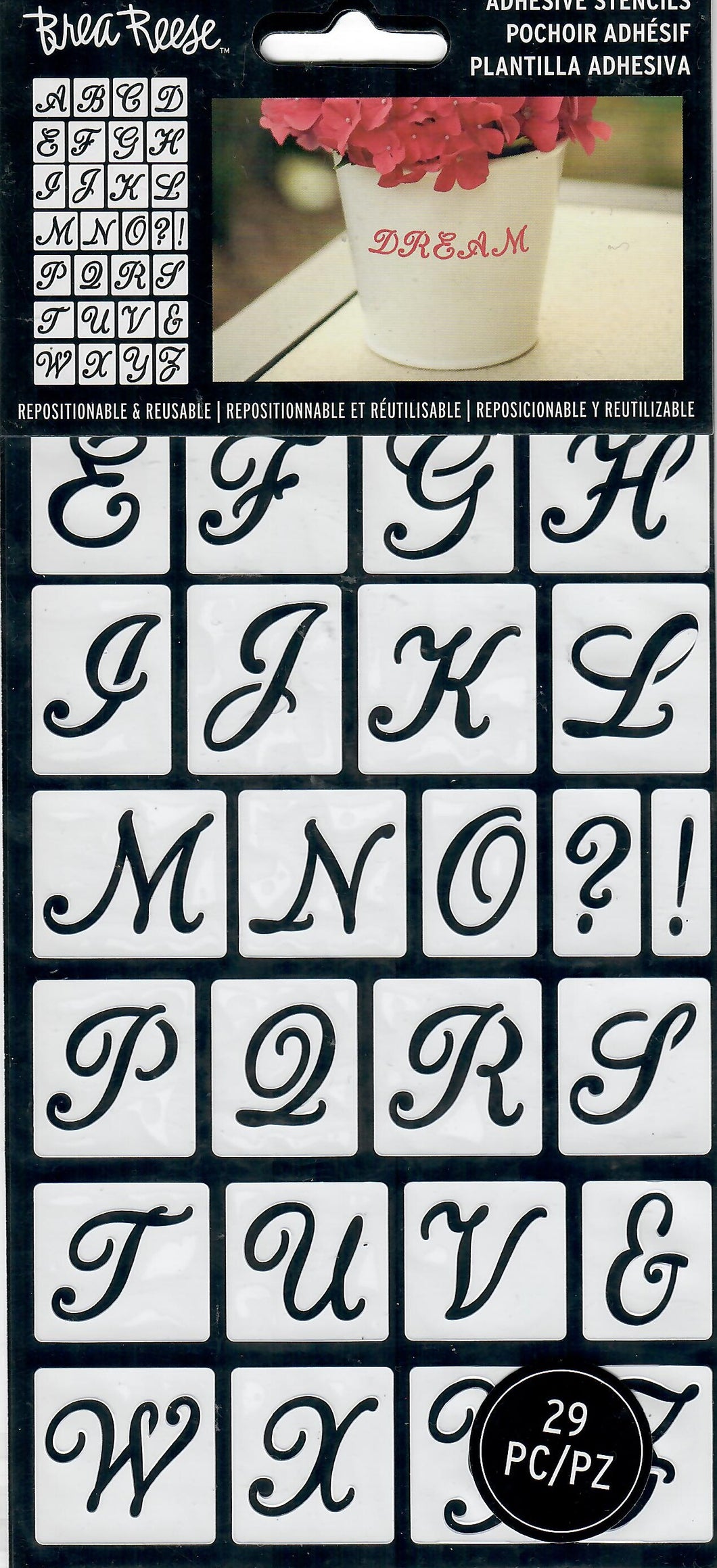 Brea Reese adhesive stencils - Script 29 pc.