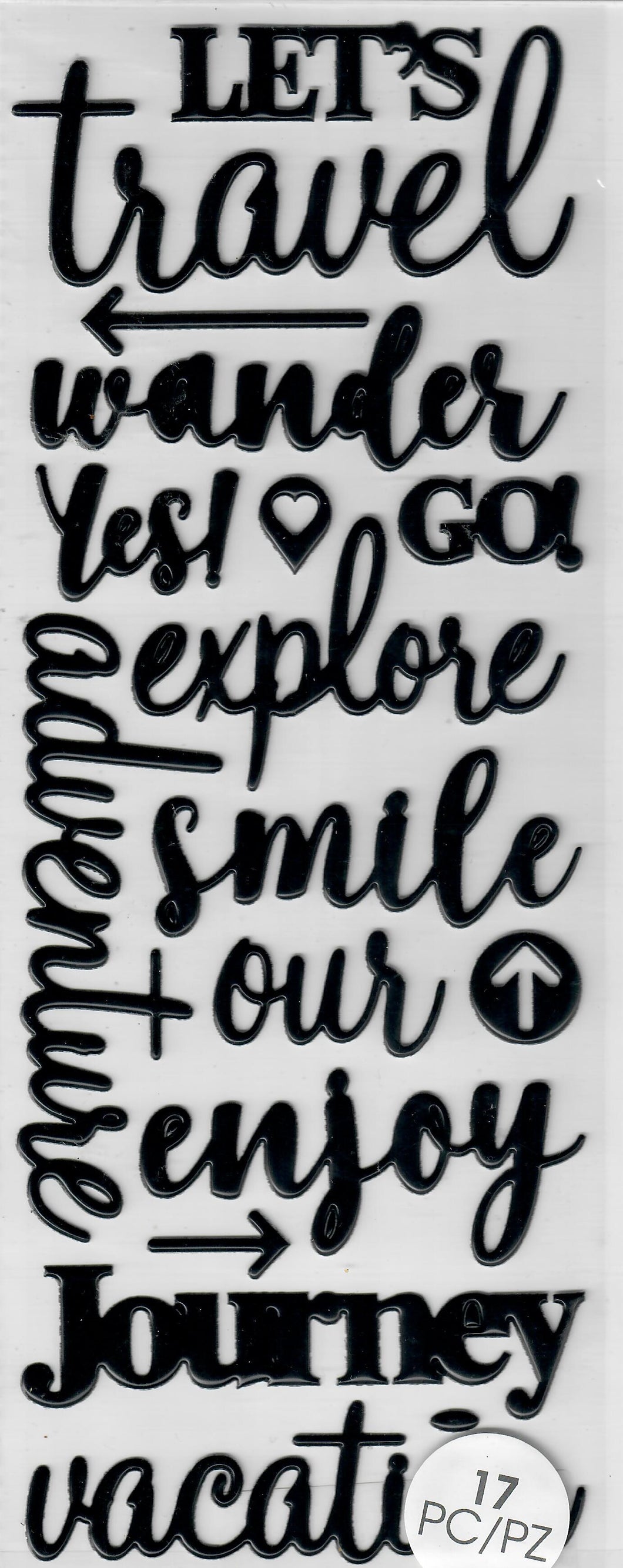 Travel - Momenta Dimensional - Puffy word stickers - Travel words in black