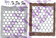 Load image into Gallery viewer, Dies ... to die for metal cutting die - Chicken wire and wood frame background