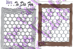 Dies ... to die for metal cutting die - Chicken wire and wood frame background