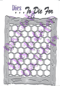 Dies ... to die for metal cutting die - Chicken wire and wood frame background
